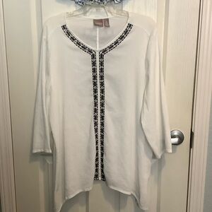 Chico's White Tunic with Black Embroidery